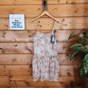 Nasty Gal💜 NWT Micro Frill Mini Trapeze Dress Stone Floral Ruffles Pleated Sz 4